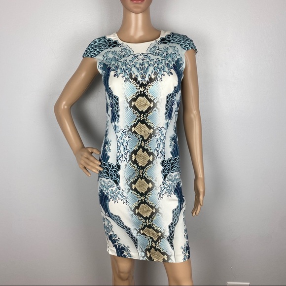 NEW JUST CAVALLI BLUE WAVE PRINT JERSEY DRESS - Picture 2 of 9